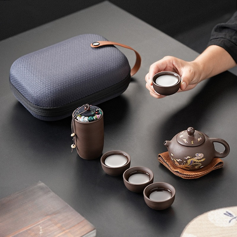 Korean Tea Set - Purple Clay Travel Tea Set with