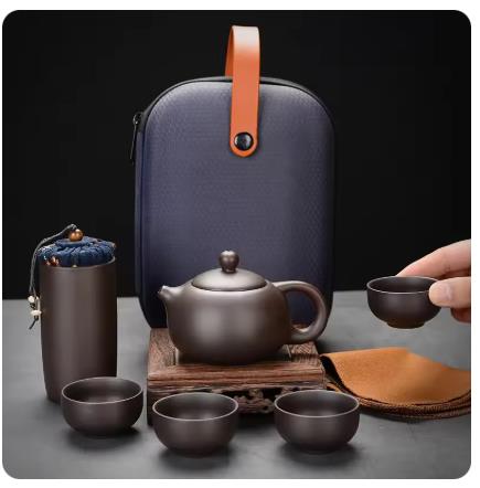 Korean Tea Set - Purple Clay Travel Tea Set Outdoor