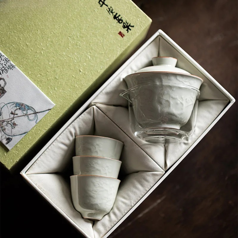 Korean Tea Set - Boutique Handmade Relief Cover Bowl Set