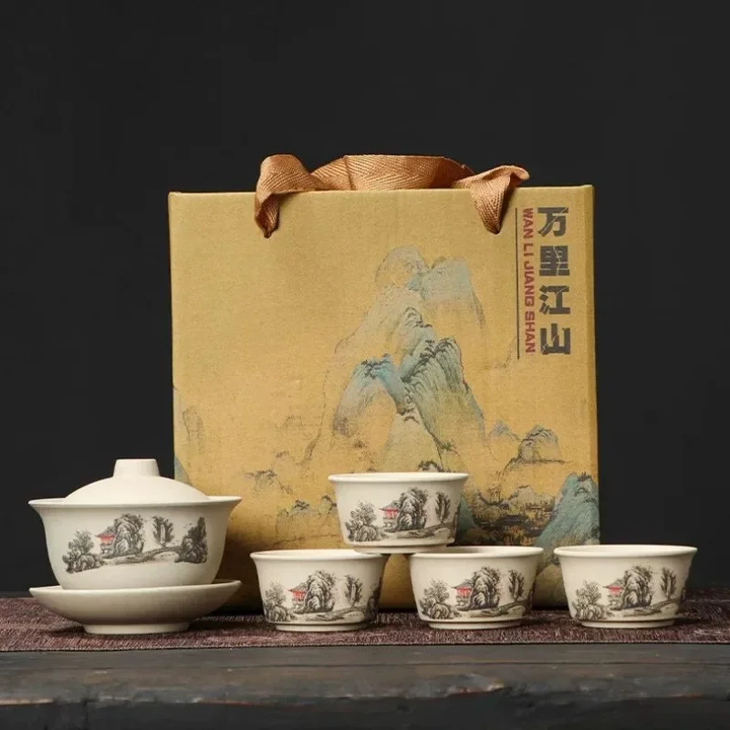 Korean Tea Set - Stoneware Kungfu TeaSet - SancaiLiddedBowl &